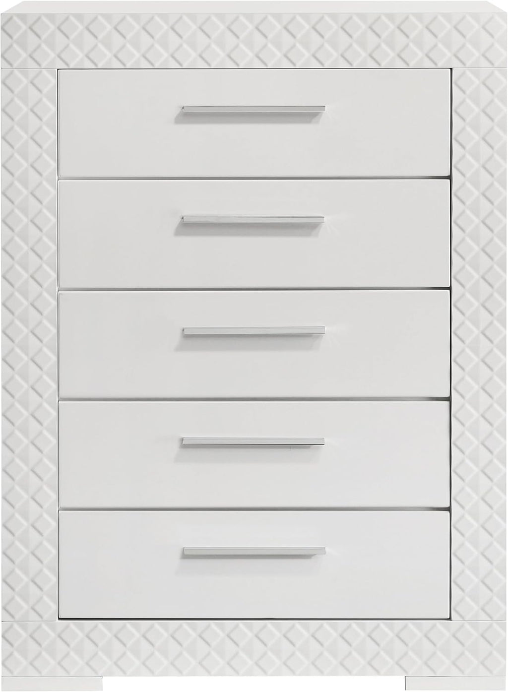 Coaster Home Furnishings - Ives - Wood - 5-Drawer Chest with 3-Dimensional Diamond Tile, Felt-Lined Top Drawer and Metal Glides - Contemporary - Bedroom - White High Gloss - 224945
