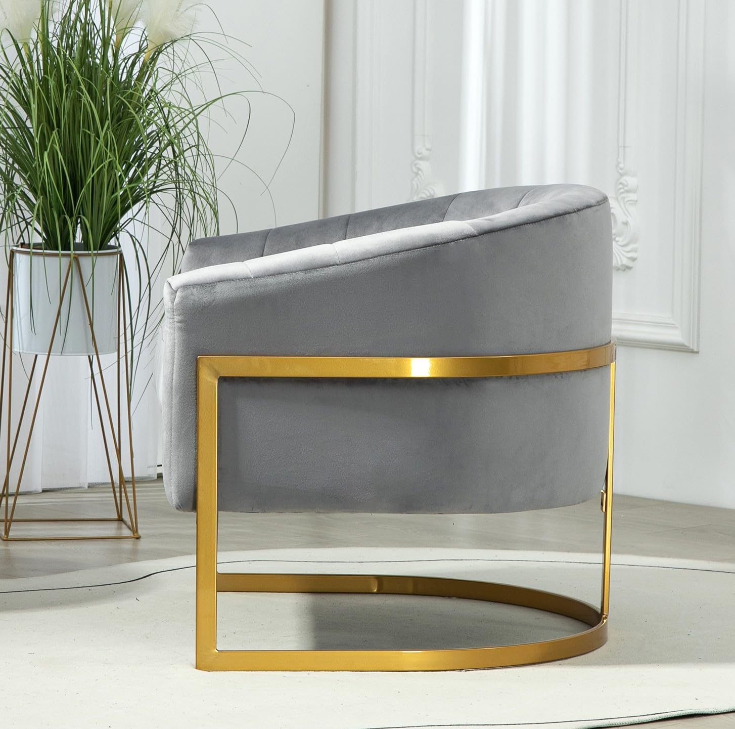 Container Furniture Direct Velvet Modern Accent Armchair - Luxury Gold Frame | Versatile Seating for Living Room, Bedroom, Office, Grey
