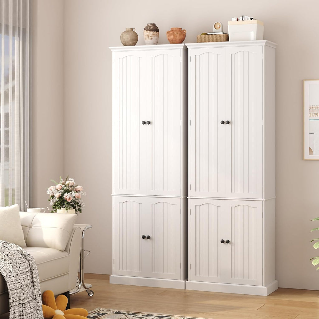 Function Home 72' Kitchen Pantry Cabinet, Tall Wood Storage Cabinet with Doors and Adjustable Shelves, 6-Tier Freestanding Cupboard for Kitchen Dining Room Living Room Bathroom, White
