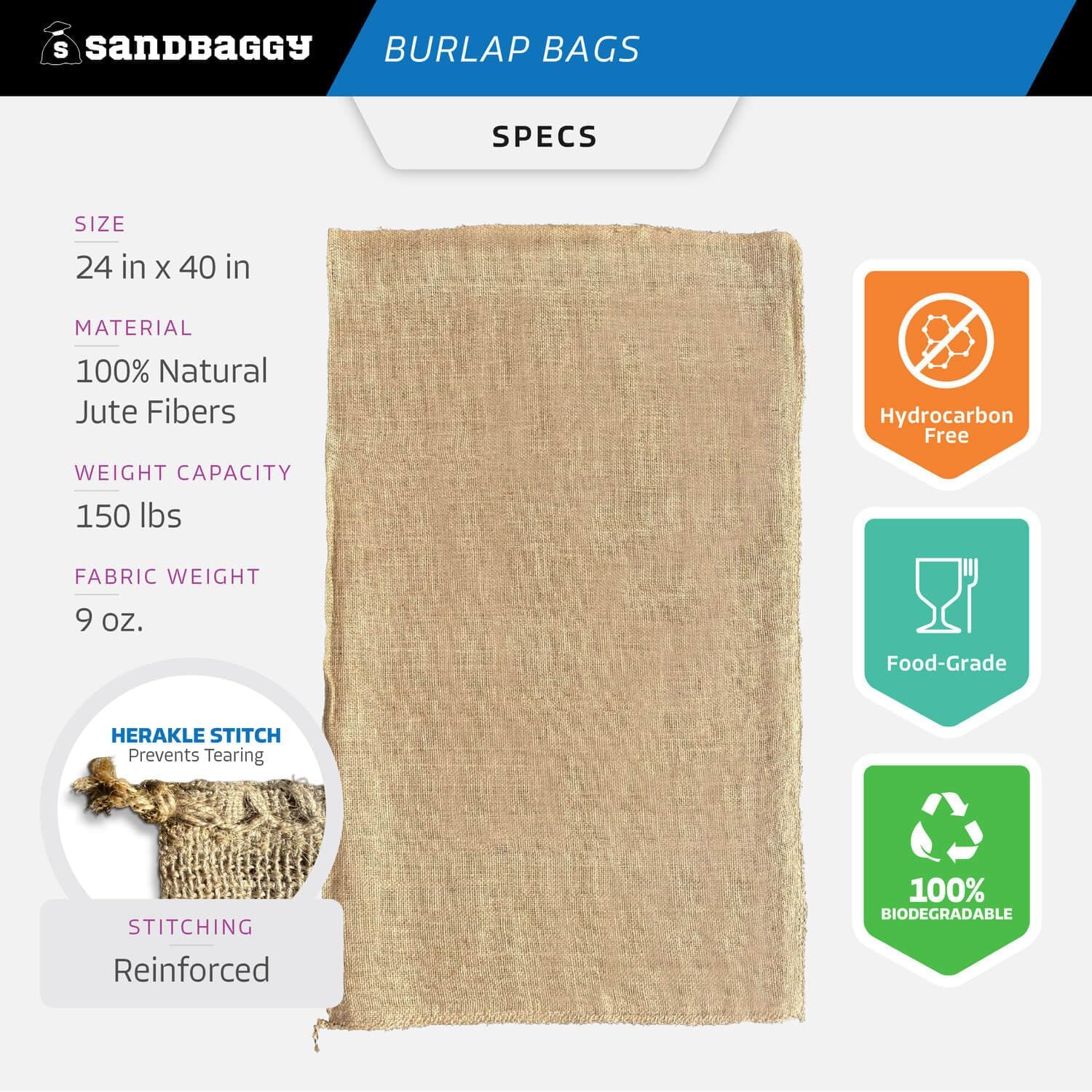 Sandbaggy Burlap Bags Large 24' x 40' - Potato Sack Race Bags for Kids & Adults | Perfect Birthday Party Game | Shrub & Plant Frost Protection - Food Grade (Pack of 20)