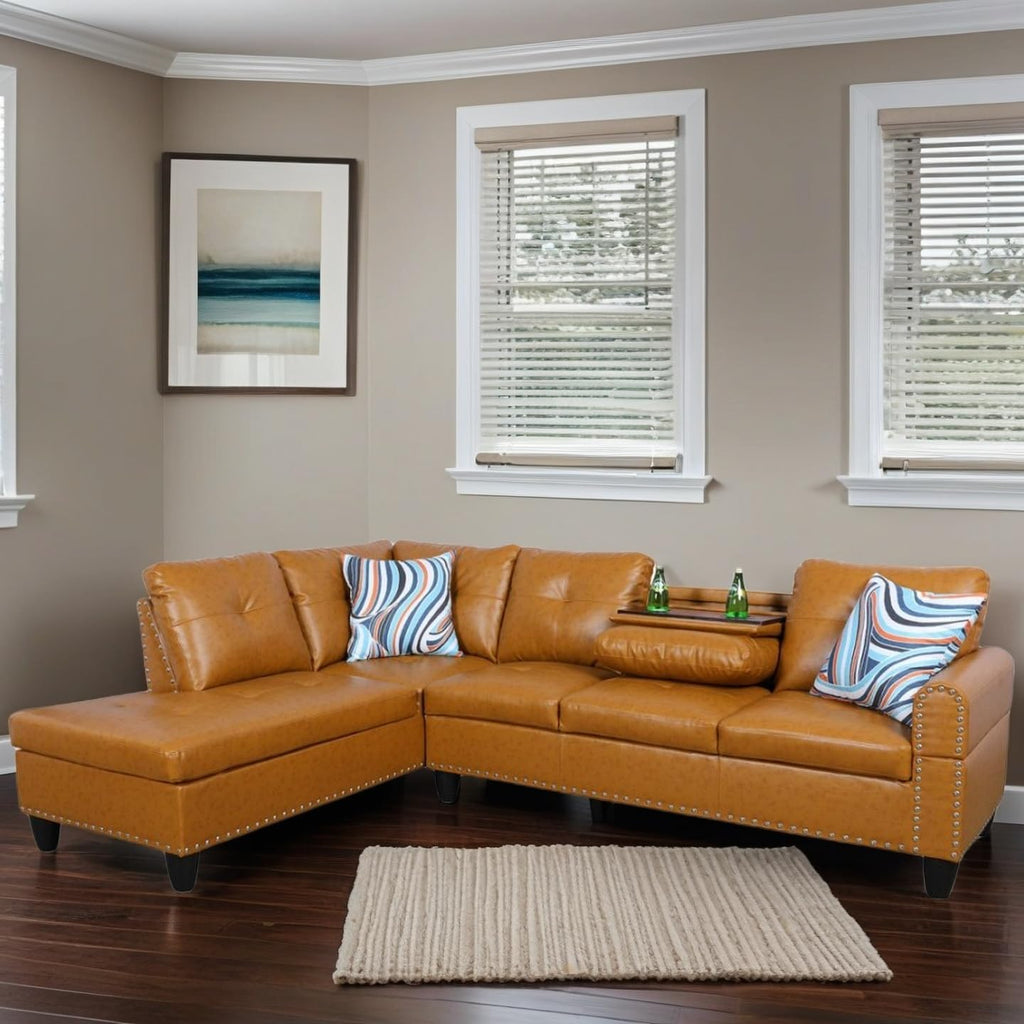 L-Shaped Sectional Sofa, Modern Sectional Couches Home Sofas for Living Room with Movable Chaise, Modular Living Room Sets Furniture for Apartment Bedroom & Office, Ginger