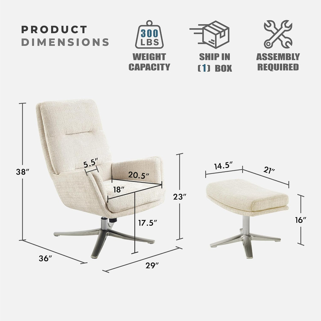 Lexicon 360 Degree Swivel Accent Chair with Ottoman, Chenille Upholstered Swivel Lounge Chair with Armrest, Criss-Cross Legs and Footstool for Living Room/Office/Bedroom, Beige