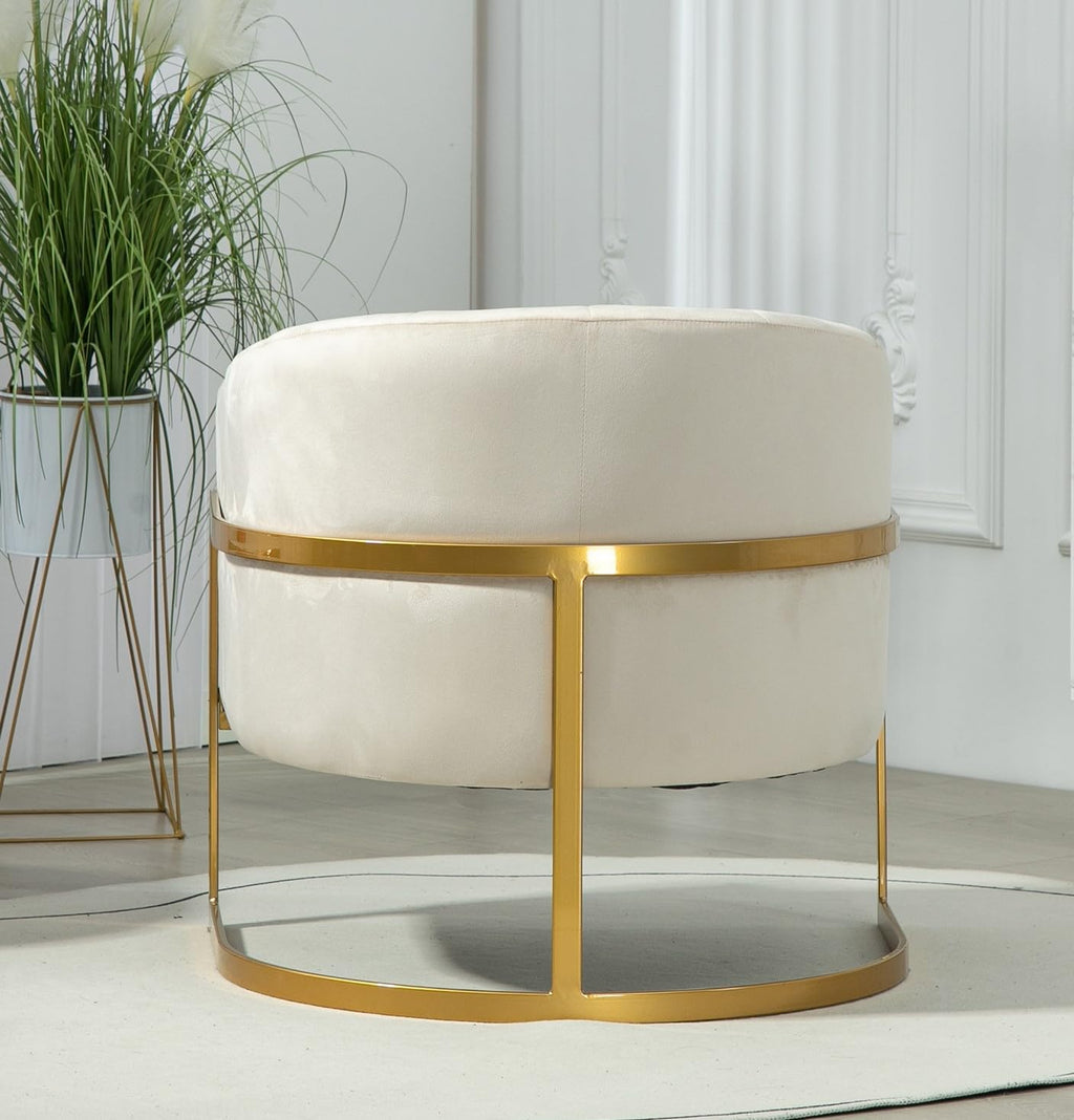 Container Furniture Direct Velvet Modern Accent Armchair - Luxury Gold Frame | Versatile Seating for Living Room, Bedroom, Office, Beige
