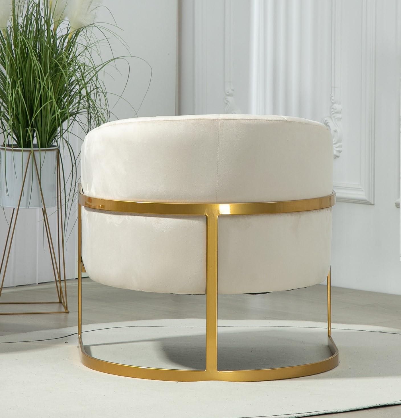 Container Furniture Direct Velvet Modern Accent Armchair - Luxury Gold Frame | Versatile Seating for Living Room, Bedroom, Office, Beige