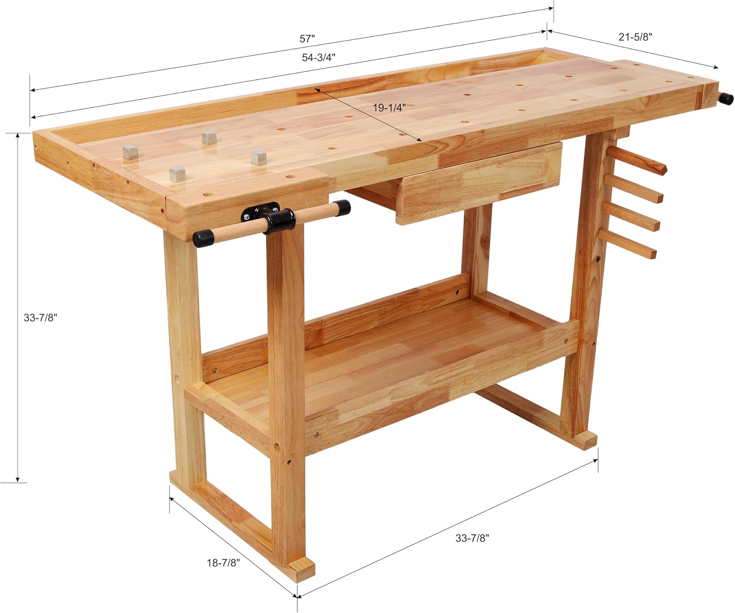 Montary 55' Wood Workbench, Heavy Duty Woodworking Bench with Adjustable Handle, 300Lbs Load Capacity Woodworking Table Work Bench with Drawer & Shelf for Garage, Workshop, Home Storage