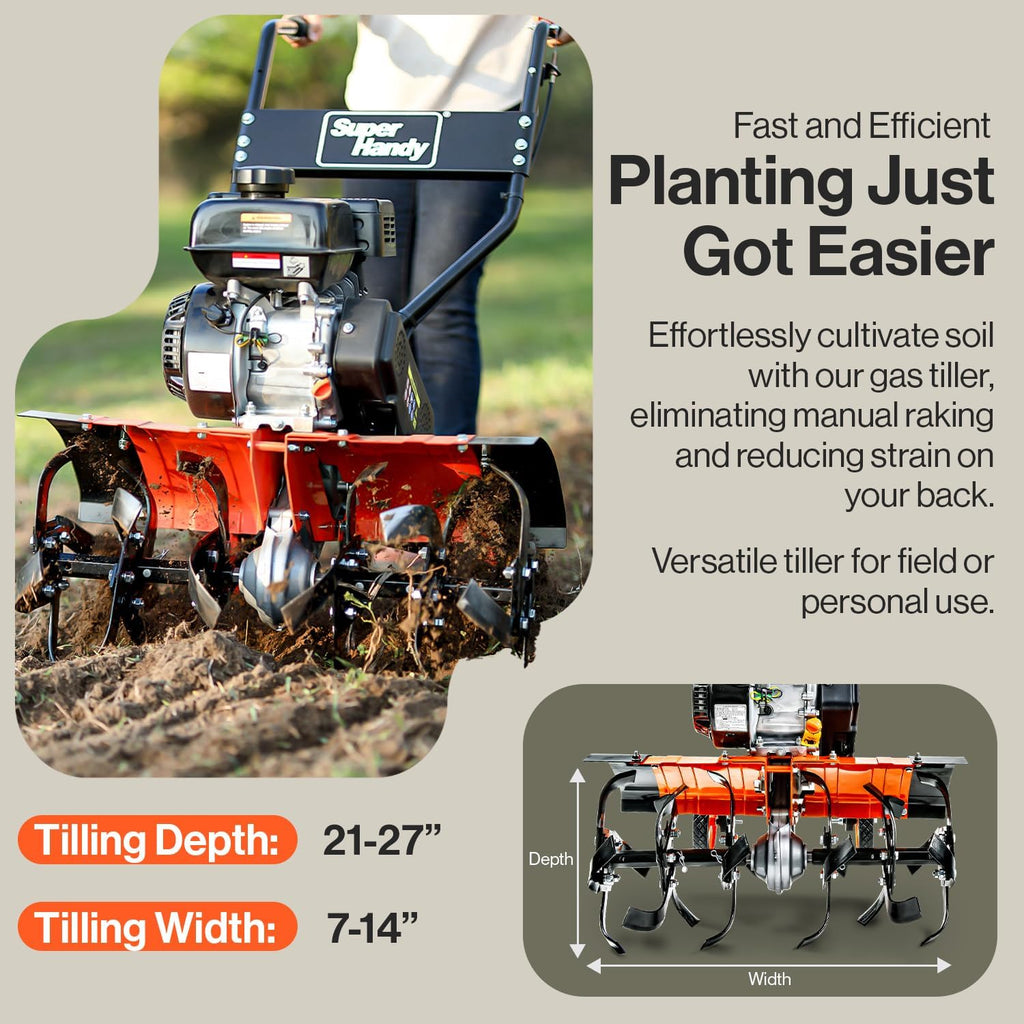 SuperHandy Tiller Cultivator – 7HP 209cc Engine, Adjustable Tilling Width & Depth, Heavy-Duty Steel Tines for Garden Soil Prep, Landscaping & Weed Removal (Front Tine Tiller)