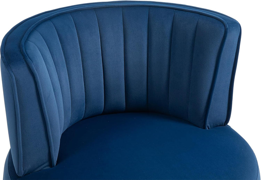 KEIKI Swivel Barrel Accent Chair, 360 Degree Rotating Upholstered Armchair with Velvet Fabric for Living Room, Office, Bedroom, Navy Blue