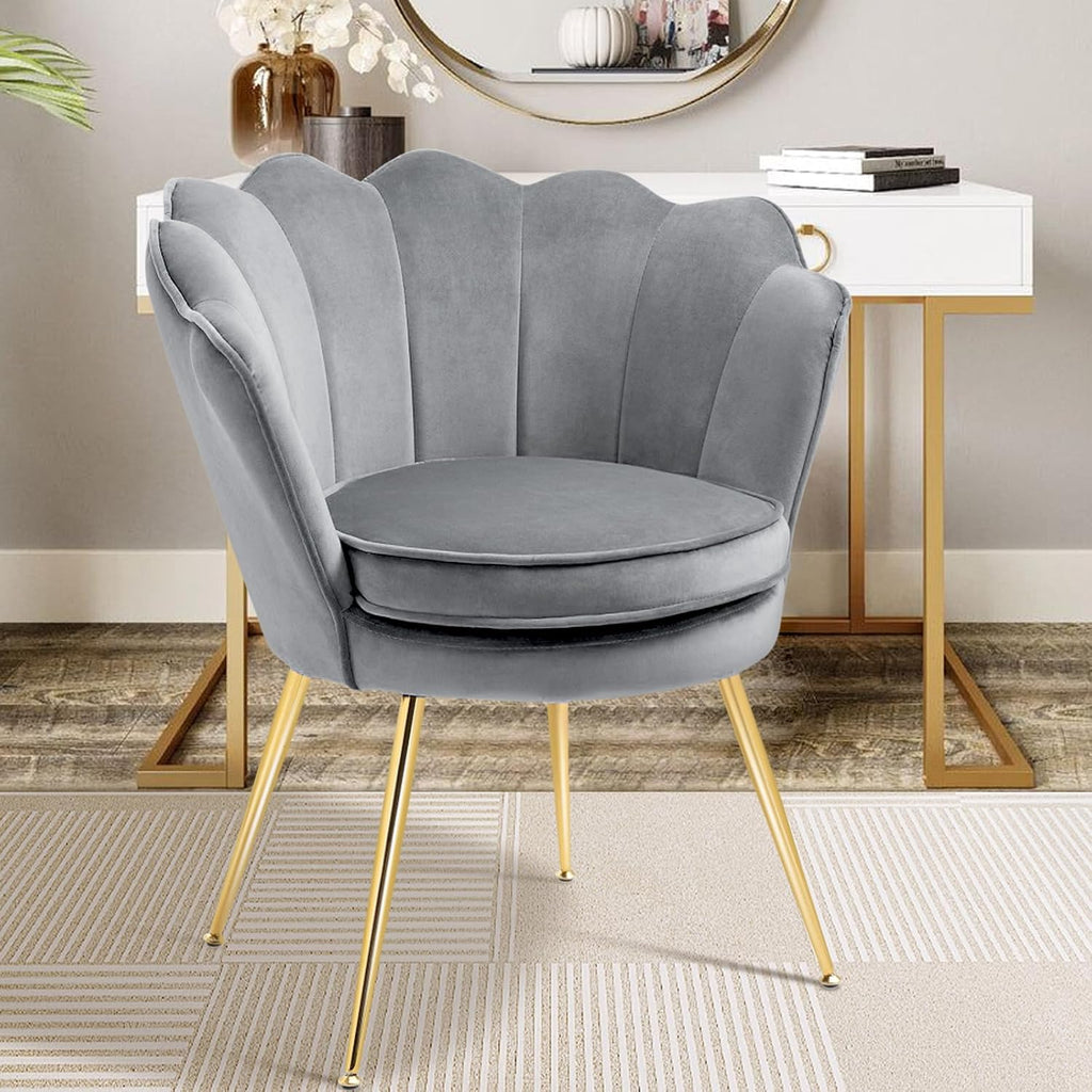 Czlolo Accent Chairs Set of 2 for Living Room, Velvet Upholstered Makeup Room Vanity Chair with Back, Golden Metal Legs Small Accent Side Chair for Bedroom, Cloud Chair Set, 2 Pcs Light Grey
