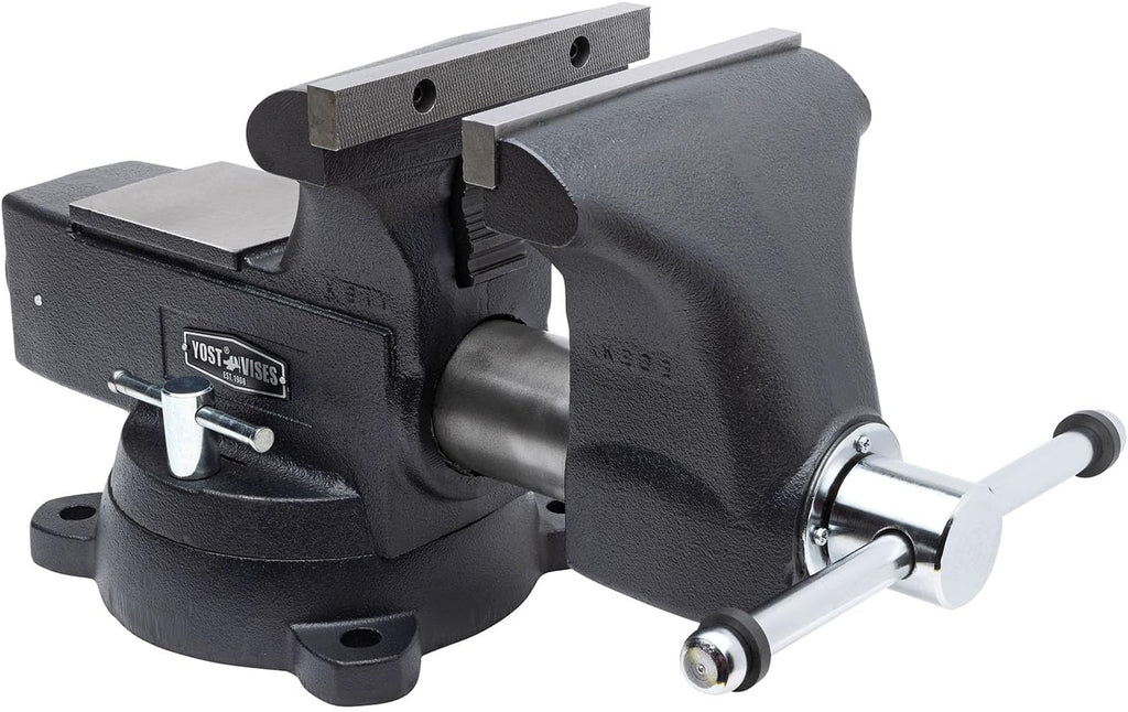 Yost HD800-C Heavy Duty 8-Inch Mechanics Work Bench Vise | Heavy Duty Woodworking & Metal Work Table with Secure Grip Swivel Base | 60,000 PSI Casting Iron Material with Extra-large Anvil Surface