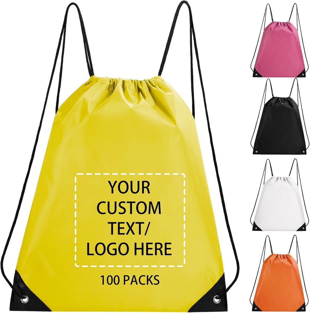 Fyore Custom Drawstring Bags with Logo, 10/50/100 Pack Bulk Personalized String Backpacks for Gym, Sports, Events, Travel, Daily Use, Business Activities