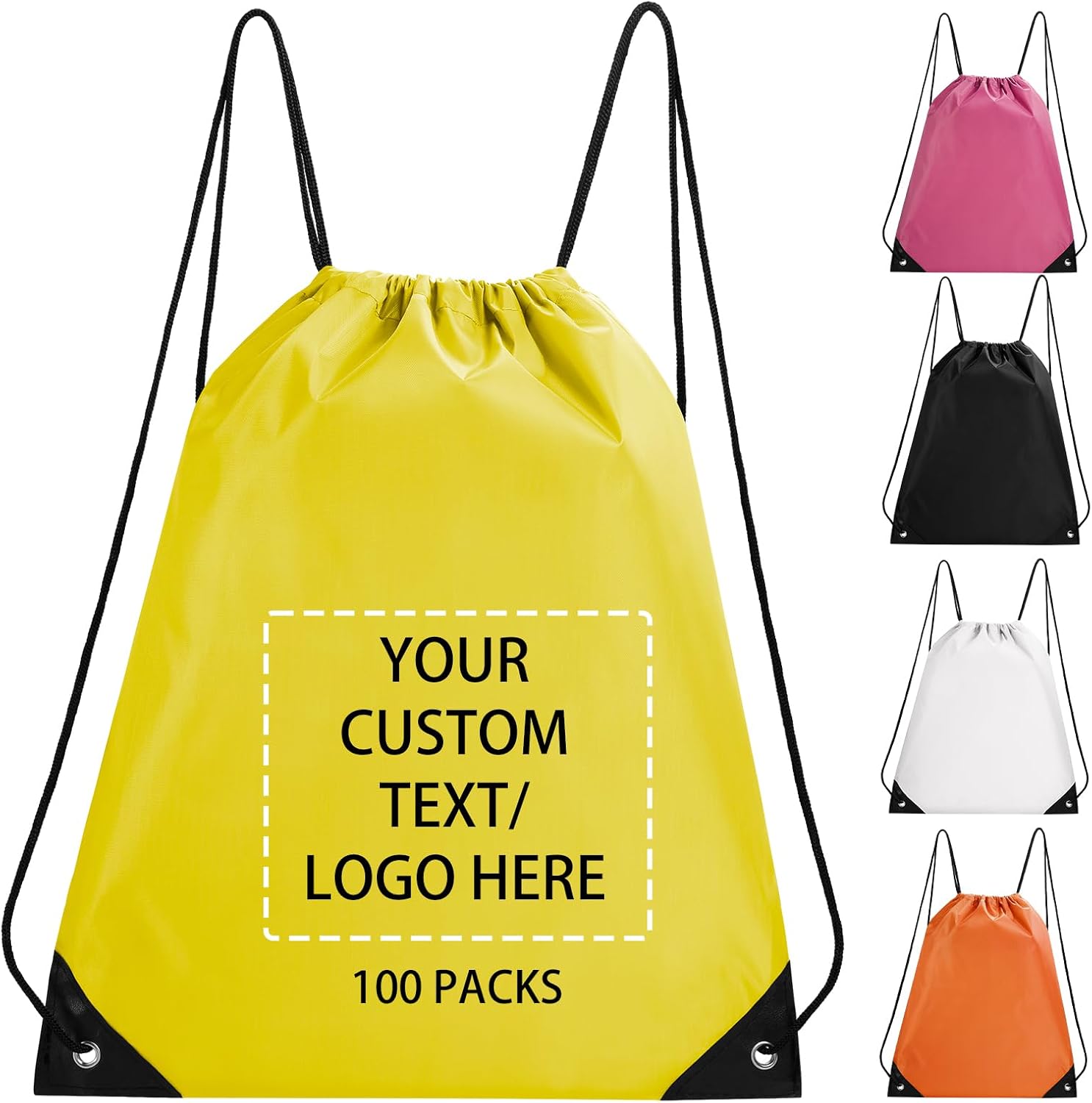 Fyore Custom Drawstring Bags with Logo, 10/50/100 Pack Bulk Personalized String Backpacks for Gym, Sports, Events, Travel, Daily Use, Business Activities