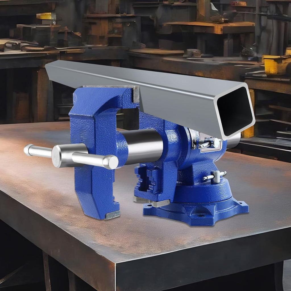 FATO 5 Inch Bench Vise Heavy Duty – Ductile Iron Workbench Vise with 360° Swivel Base & Anvil, 8800 Lbs Clamping Force, 4.92' Jaw Width, 3.94' Opening, for Woodworking, Metalworking, Garage DIY, Blue