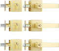 Leydebong 3 Pack Keyed Alike Entry Door Knob and Single Cylinder Deadbolt Combo Set, Modern Satin Brass Exterior Door Knobs with Lock and Keys for Entrance and Front Door