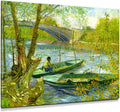 DECORARTS - Vincent Van Gogh Fishing in the Spring, Pont de Clichy Wall Art, Large Giclee Canvas Print Gallery Wrapped Van Gogh Art 40x30, Made in USA