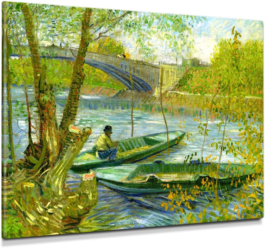 DECORARTS - Vincent Van Gogh Fishing in the Spring, Pont de Clichy Wall Art, Large Giclee Canvas Print Gallery Wrapped Van Gogh Art 40x30, Made in USA