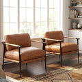 LukeAlon PU Leather Accent Chairs Set of 2 Brown Lounge Chairs with Metal Legs Modern Armchairs Upholstered Mid-Century Comfy Leisure Chair for Bedroom Living Room Reception Area