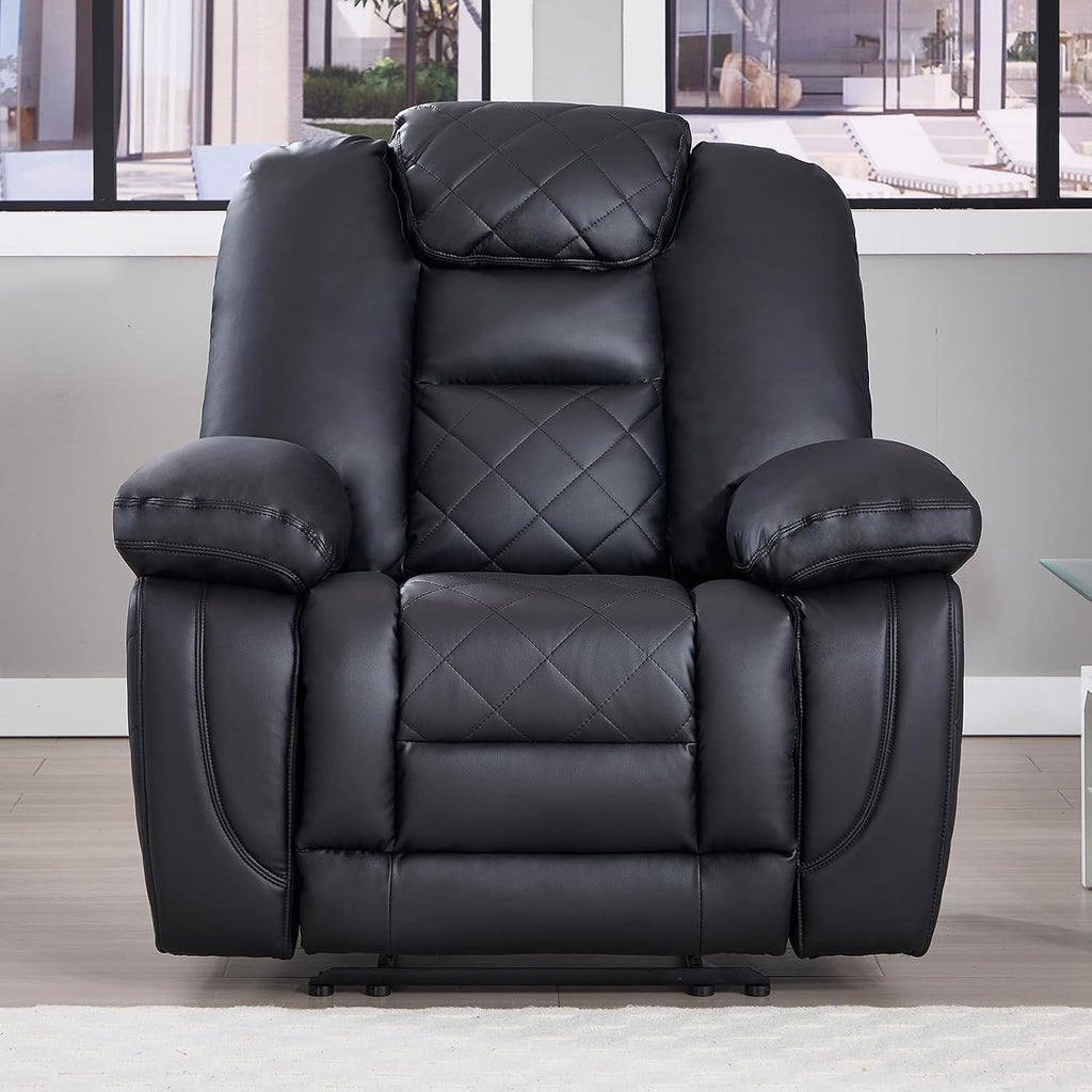 EBELLO Faux Leather Recliner Manual Chair, Single Reclining Sofa Chair with Comfortable Armrest and Backrest, Home Theater Seating for Living Room, Bedroom, Black