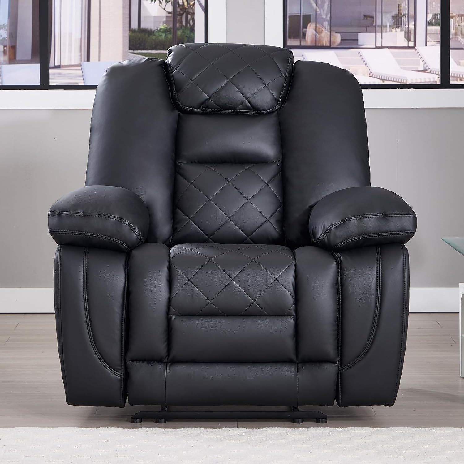 EBELLO Faux Leather Recliner Manual Chair, Single Reclining Sofa Chair with Comfortable Armrest and Backrest, Home Theater Seating for Living Room, Bedroom, Black