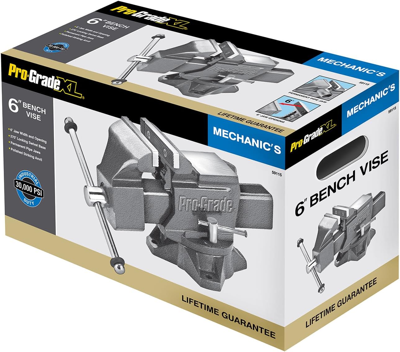 Pro-Grade Mechanic's Bench Vise 6-Inch Heavy Duty Vise with Swivel Base, 59115