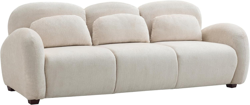 Christopher Knight Home Perla Modern Fabric Upholstered 3 Seater Sofa Couch with Pillow, Wooden Home Sofa Living Room, Comfy Cloud Couch for Bedroom, Apartment, Home Office, Light Beige