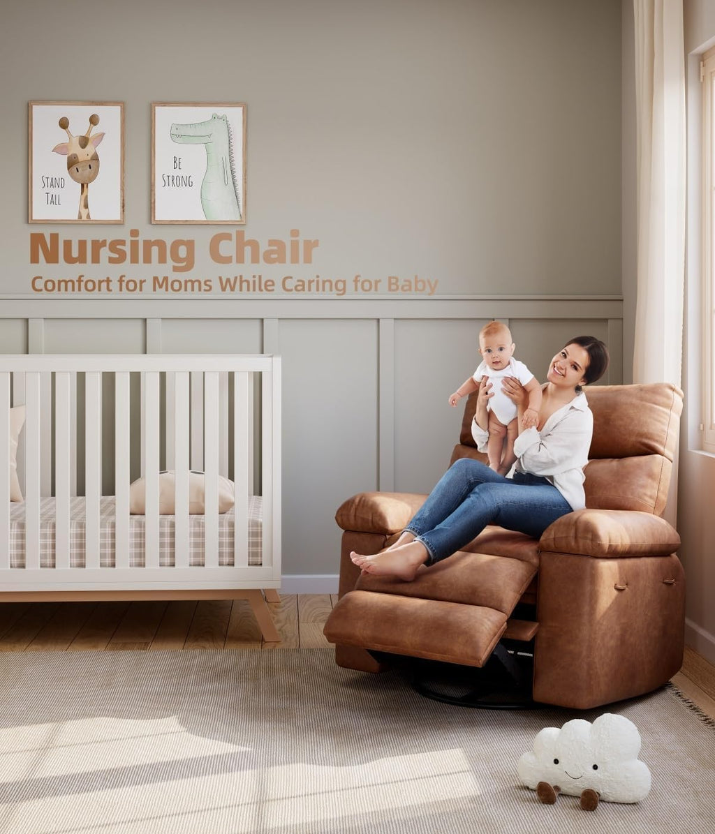 Oversized 360° Swivel Rocking Recliner Chair with Massage & Heat - Remote Control Lazy Chair for Adults, Ergonomic Recliner for Living Room, Bedroom, Nursery, Vintage