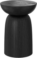 SIMPLIHOME Boyd End Table - 13 inch Wide Solid Mango Wood Round Accent Table with Line Texture in Black, Contemporary Small Nightstand or Lamp Stand for Living Room, Bedroom, or Office, Assembled