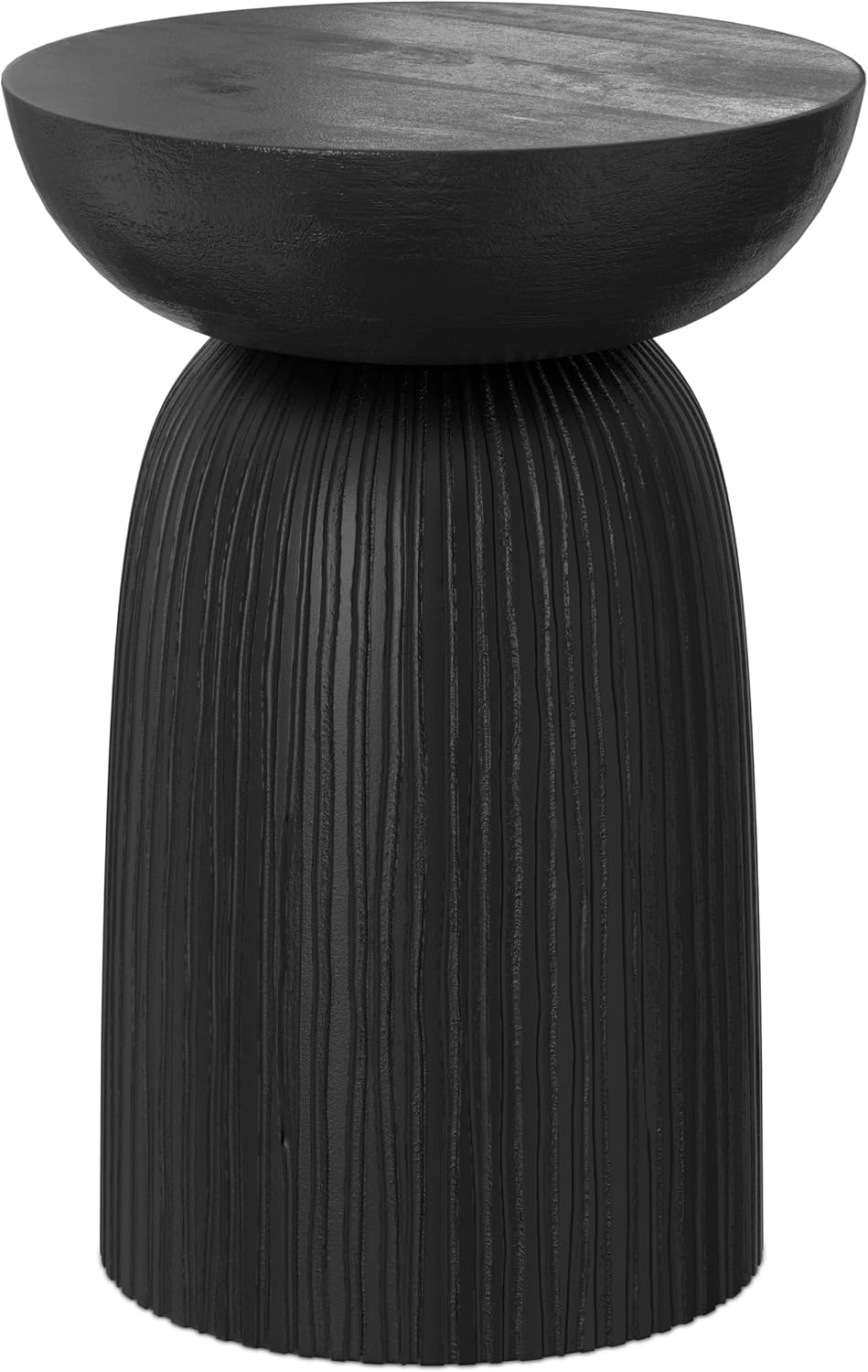 SIMPLIHOME Boyd End Table - 13 inch Wide Solid Mango Wood Round Accent Table with Line Texture in Black, Contemporary Small Nightstand or Lamp Stand for Living Room, Bedroom, or Office, Assembled