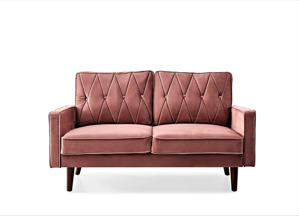 Container Furniture Modern Style Tufted Velvet Couches for Living Room with Soft Fabric Upholstery and Solid Wood Frame, 2 Piece Sofa and Loveseat Set, Rose