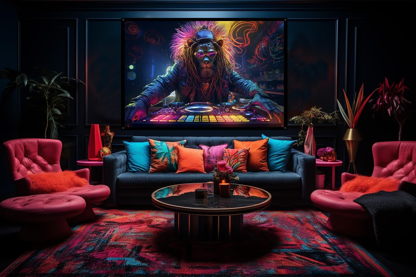 Cyberpunk Rasta Lion DJ, UV tapestry, Blacklight Reactive Wall Hanging, Neon Backdrop, Party Decor, Psychedelic Tapestry, Visionary Wall Art (Large)