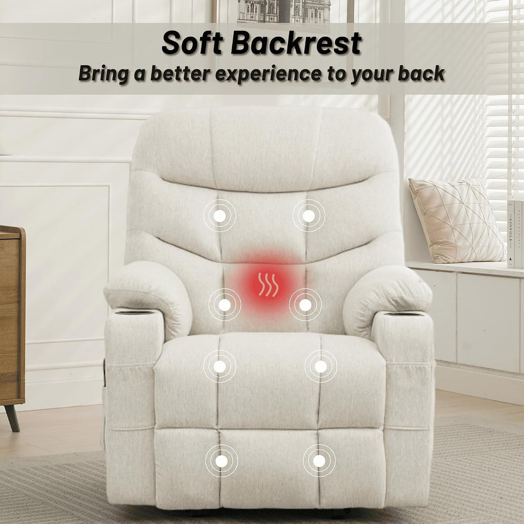 Korser Power Recliner Chair with Massage and Heating, Power Lift Recliner Chair for Elderly and Adults, Electric Recliner with Remote Control and Cup Holders for Living Room, Linen Fabric