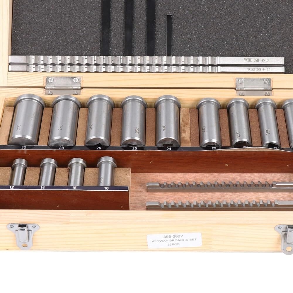 22 Pcs Keyway Broach Kit 4X Broaches & 5X Shims Keyway & 13x Bushings Metric Keyway Broach Set High-Speed Steel Metalworking Industrial Tools