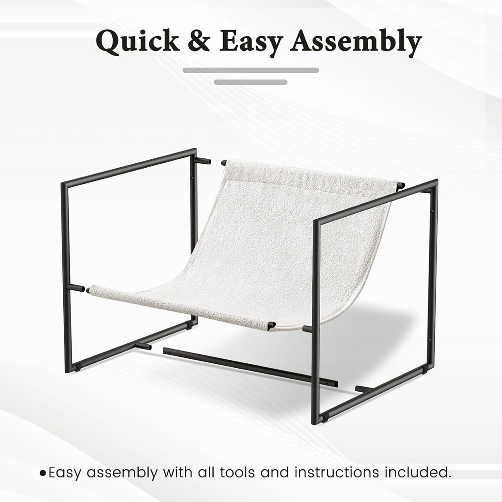Furnilivng Large Sling Accent Chairs Set of 2, Comfortable Boucle Fabric Arm Chair, Upholstered Cozy Reading Chair for Living Room, Bedroom, Dressing Room, Home Office, White
