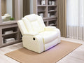 Vanilla White Breathing Leather Reclining Sofa Chair, Living Room Sofa Set, Power Theater Recliner Chair, Comfy Recliner with LED Light/USB Port for Living Room, Bedroom, Office, Home Theater