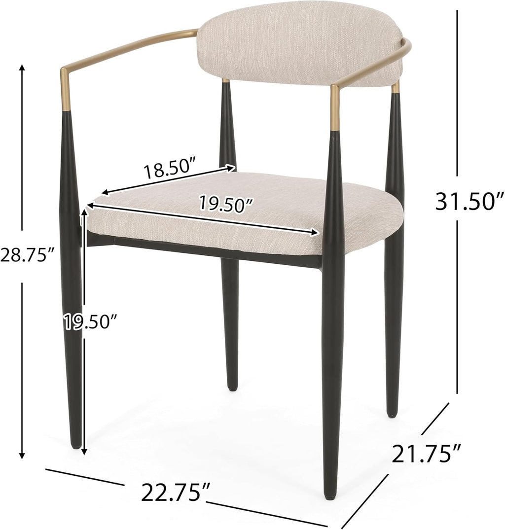 Christopher Knight Home Gertru Dining Chairs Set of 2, Stylish Upholstered Dining Room Chairs, Fabric Kitchen Chair with Gold Black Accent Iron Frame, Elegant Toothpick Design, Beige