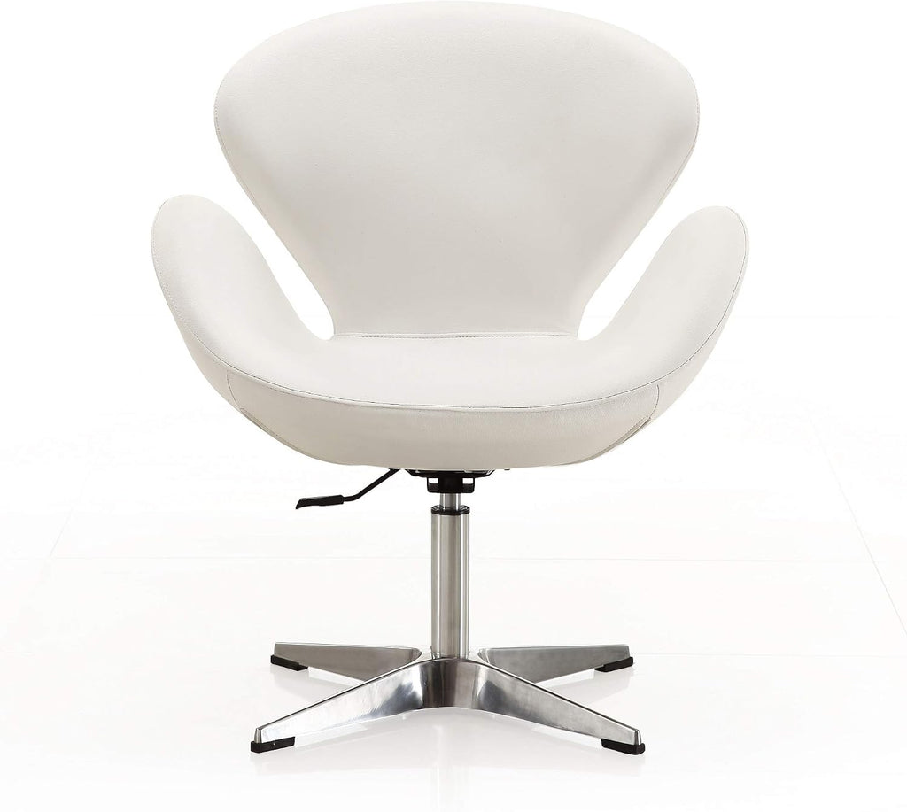 Manhattan Comfort Raspberry Adjustable Swivel Accent Chair with 360° Turn, Polished Chrome Base, Modern Retro Design, Versatile Seat Ideal for Any Room, Set of 1, White