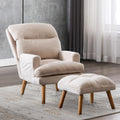 INZOY Accent Chairs with Ottoman Set, Modern Velvet Armchair with Adjustable Backrest, Comfy Lounge Chair for Living Room Bedroom, Beige