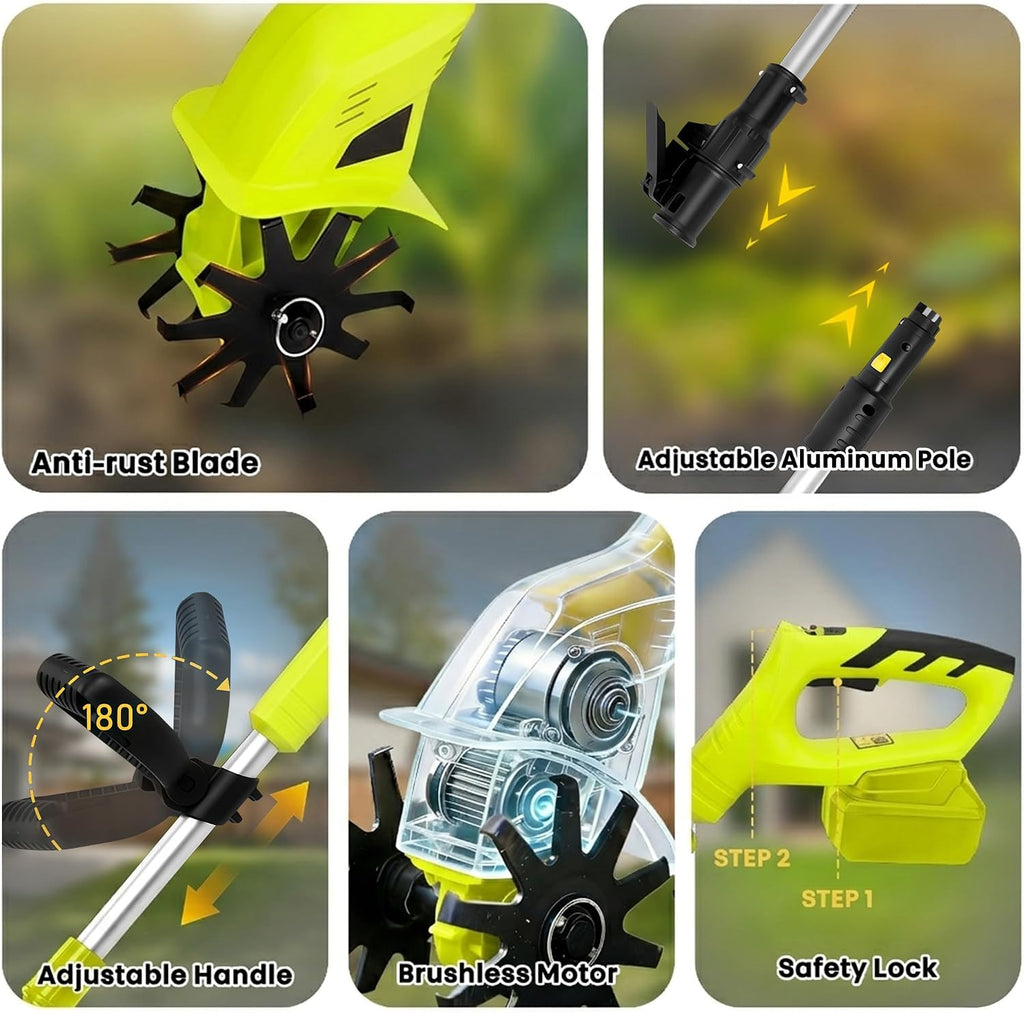 20V Mini Cordless Tiller for Gardening, 6 Lbs Ultra Lightweight Electric Garden Tiller for Women/Seniors, 6.3' Width & 4' Depth, Rototiller for Lawn/Soil Cultivation, Gardening Gifts for Parents