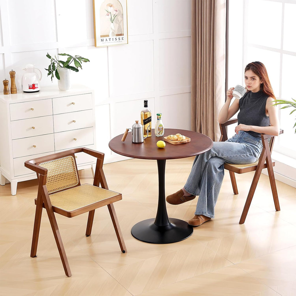 Furlide Rattan Dining Chairs Set of 2, Mid-Century Accent Armchair, Wicker Chair, Outdoor Bamboo Chair for Dining Room, Living Room, Bedroom, Kitchen, Walnut