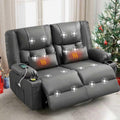 HRVEOCEI Grey Leather Loveseat Recliner with Massage/Heat, Oversized Recliner Couch & Reclining Loveseat with Cup Holders/Pillow, Manual Reclining Sofa for Living Room/Rv/Home Theater Seating (Grey)