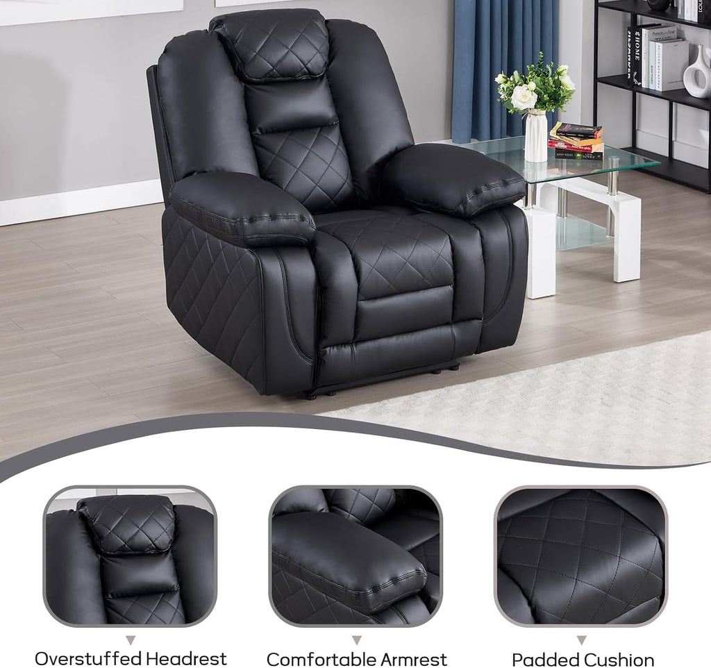 EBELLO Faux Leather Recliner Manual Chair, Single Reclining Sofa Chair with Comfortable Armrest and Backrest, Home Theater Seating for Living Room, Bedroom, Black