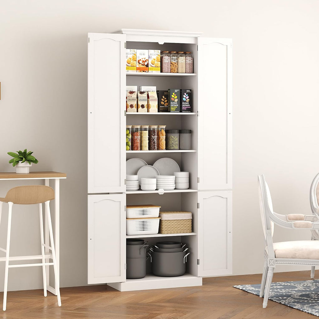 Function Home 72' Kitchen Pantry Cabinet, Tall Wood Storage Cabinet with Doors and Adjustable Shelves, 6-Tier Freestanding Cupboard for Kitchen Dining Room Living Room Bathroom, White