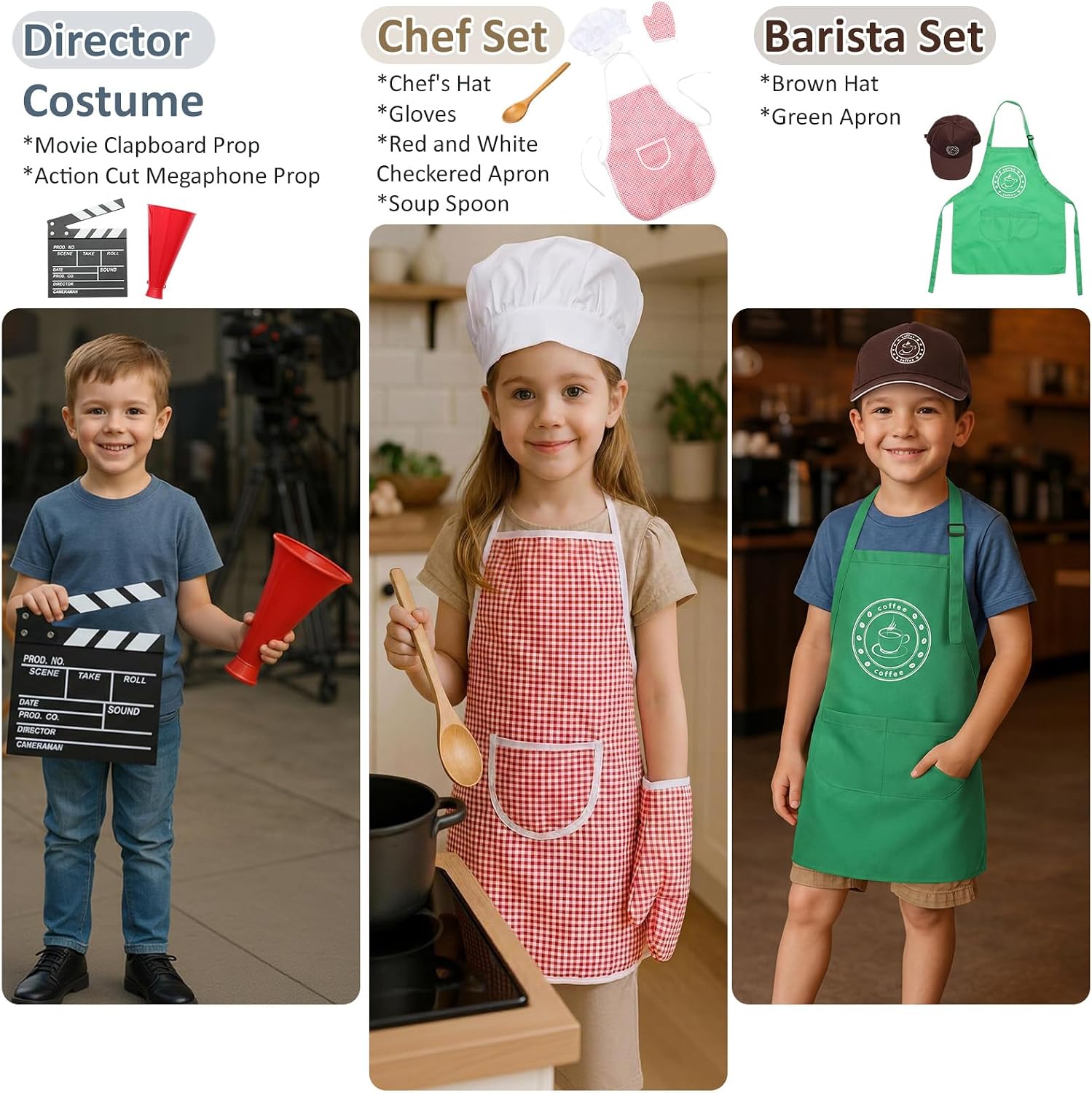 Vicenpal 15 Sets Toddler Dress up Clothes Kids Role-Play Costumes Police Firefighter Doctor Nurse Astronaut Barista Director Postman Laborer Chef Gardener Explorer Scientist Reporter Sanitation Worker