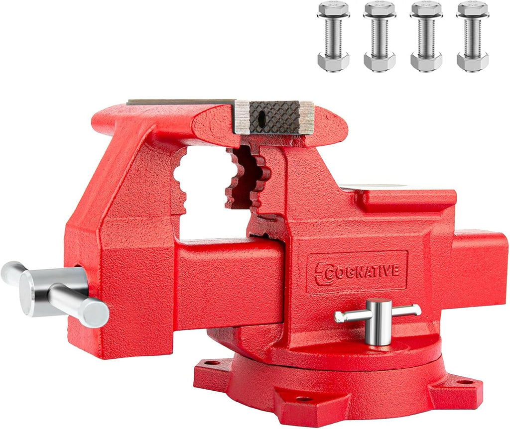 8' Heavy-Duty Bench Vise Ductile Iron Bench Vise with Strong 9900lbs Clamping Force 360° Swivel Bench Vice with Anvil, Red