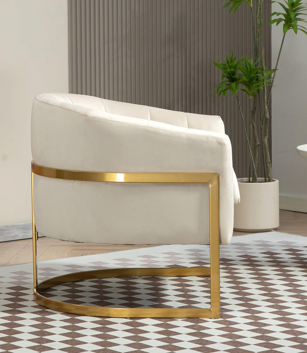 Container Furniture Direct Velvet Modern Accent Armchair - Luxury Gold Frame | Versatile Seating for Living Room, Bedroom, Office, Beige