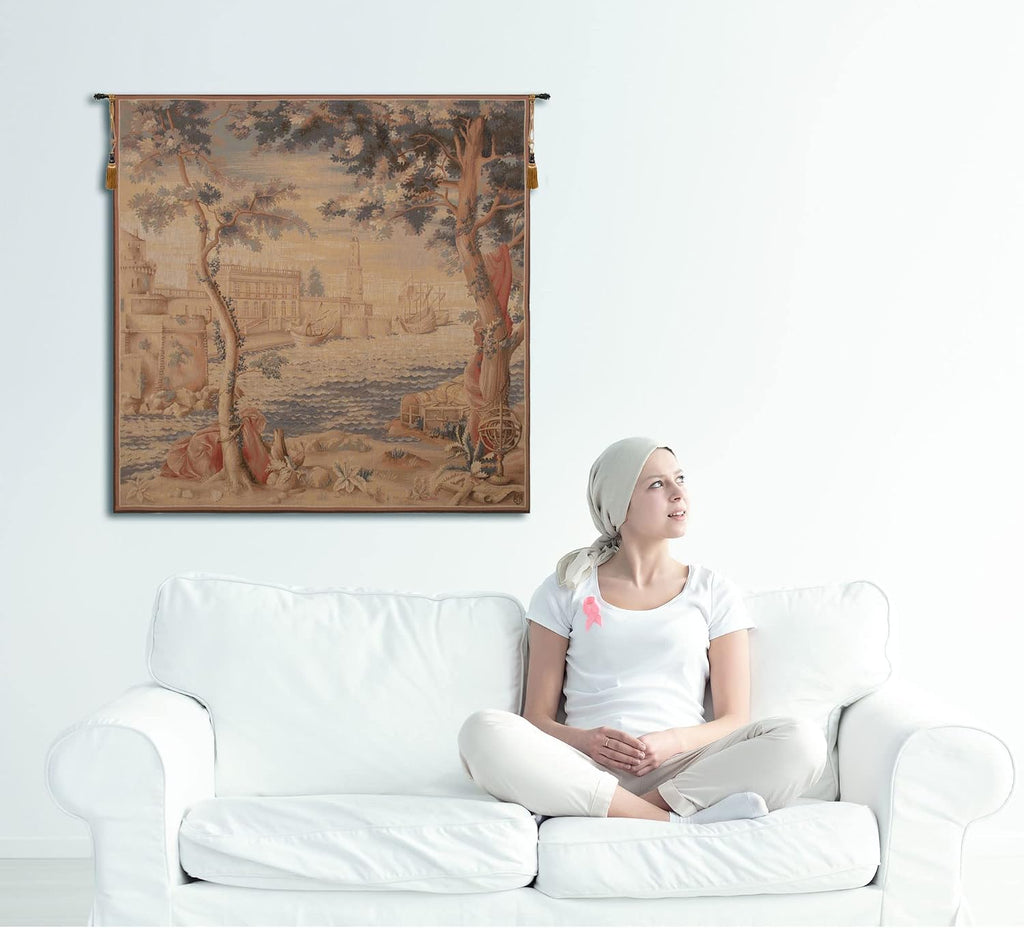 Charlotte Home Furnishings Inc. Le Port French Tapestry Wall Hanging, 58 X 58 Inch, Viscose Cotton And Polyester Blend Wall Art, Woven In France, Perfect For Home Decor And Wall Decor