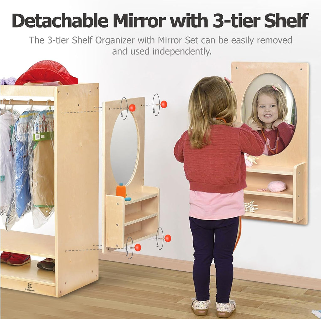 Kids Dress Up Center Girls/Boys Pretend Play Closet, Clothes Rack with Organizer Mirror Set, Cubbies for Costume,Toddler Montessori Furniture, Wardrobe for Daycare//Preschool (Standard)