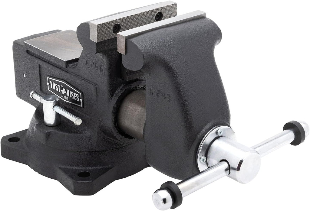Yost HD450-C Heavy Duty 4-1/2 Inch Mechanics Work Bench Vise | Heavy Duty Woodworking & Metal Work Table with Secure Grip Swivel Base | 60,000 PSI Casting Iron Material with Extra-large Anvil Surface