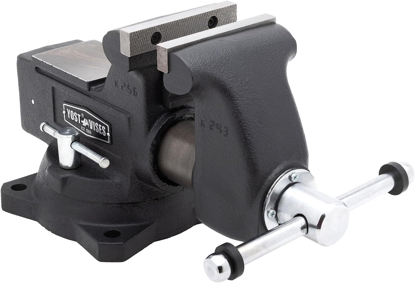 Yost HD450-C Heavy Duty 4-1/2 Inch Mechanics Work Bench Vise | Heavy Duty Woodworking & Metal Work Table with Secure Grip Swivel Base | 60,000 PSI Casting Iron Material with Extra-large Anvil Surface