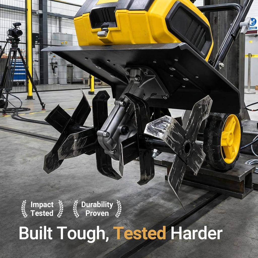 40v Cordless Brushless Tiller Cultivator Compatible with Dewalt 20v Battery(Tool Bare), 14.2in Electric Garden Rototiller, 8.7in Depth, Foldable, Adjustable Wheels for Lawn, Soil Prep,Grass Reseeding