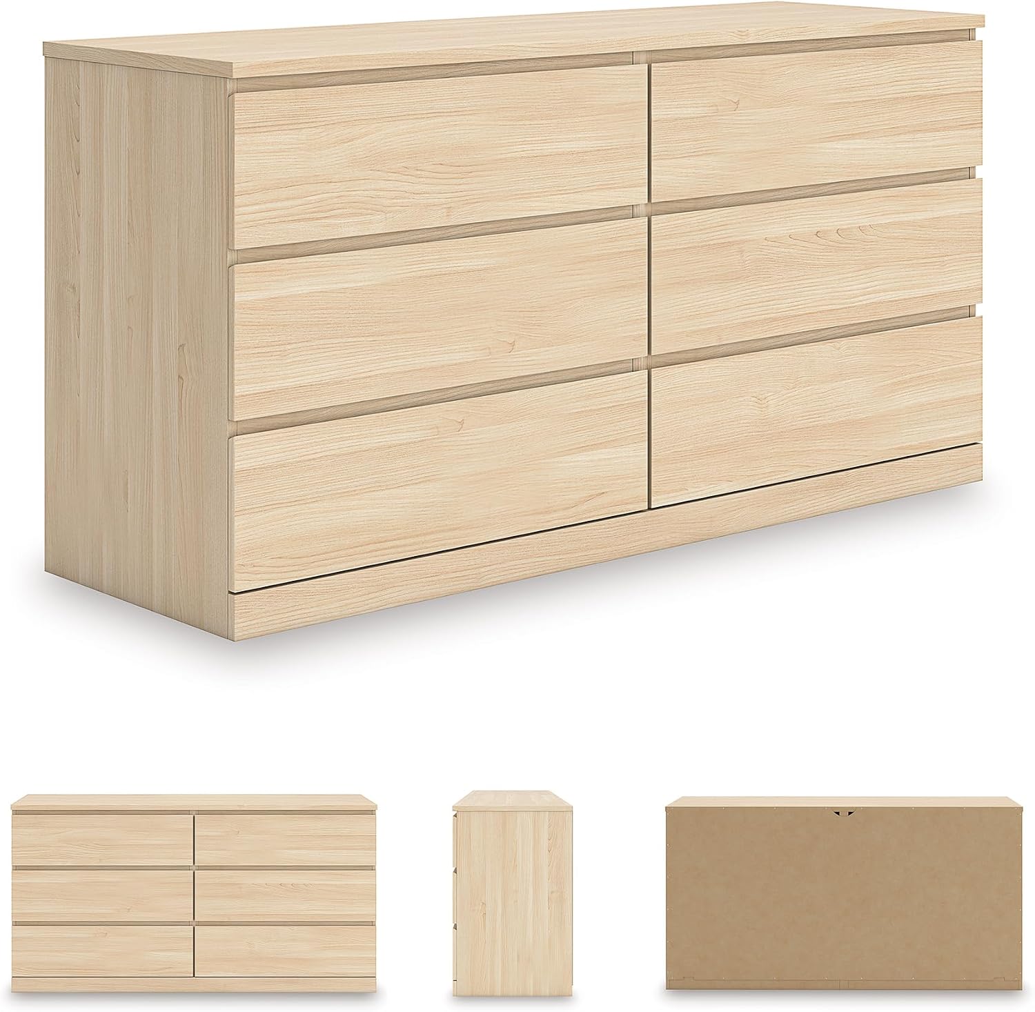 Signature Design by Ashley Onita Contemporary 6-Drawer Dresser with Ash Finish, Light Brown